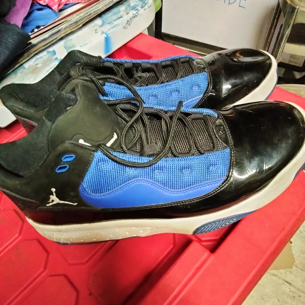 Jordan Black and Blue Athletic Shoes